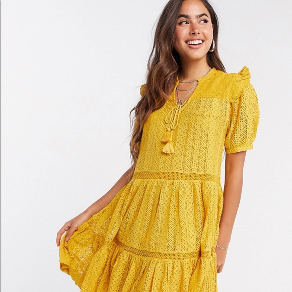 Mango Bohemian Tiered Smock Dress in Mustard - Picture 13 of 13